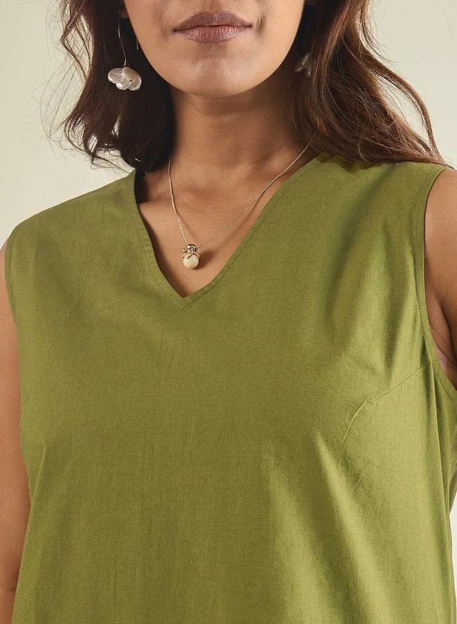 Winered  Women Green Cotton Poplin Lace Detailed Tunic with Pants Co-Ords for Women | Best Price UAE